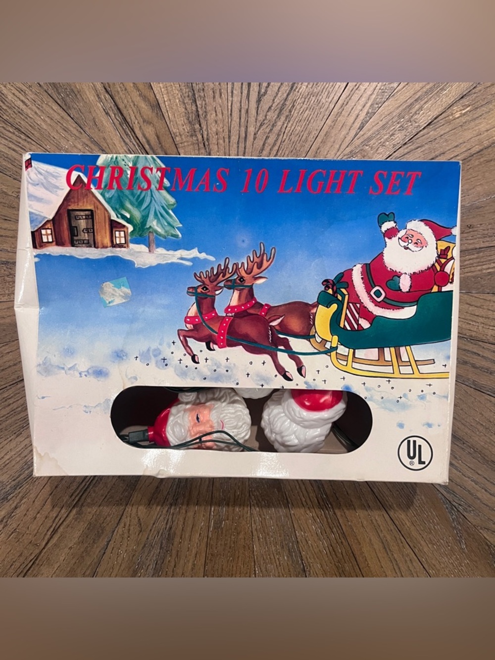 Santa Blow Mold String Lights 10 Lights Tested Works Vintage Christmas 10 ft